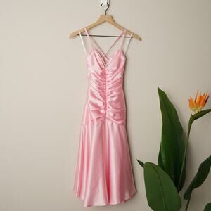 Gunne Sax Jessica McClintock Vintage Y2K Prom Dress 2000s Ruched Open Back Pink